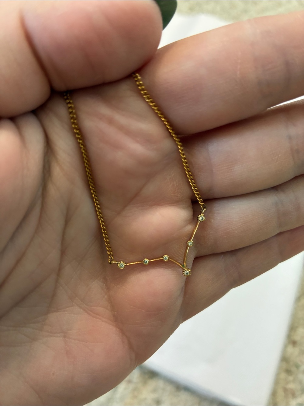 Pisces Cassiopeia Star Constellation Gold Necklace with Crystal Stones NWOT